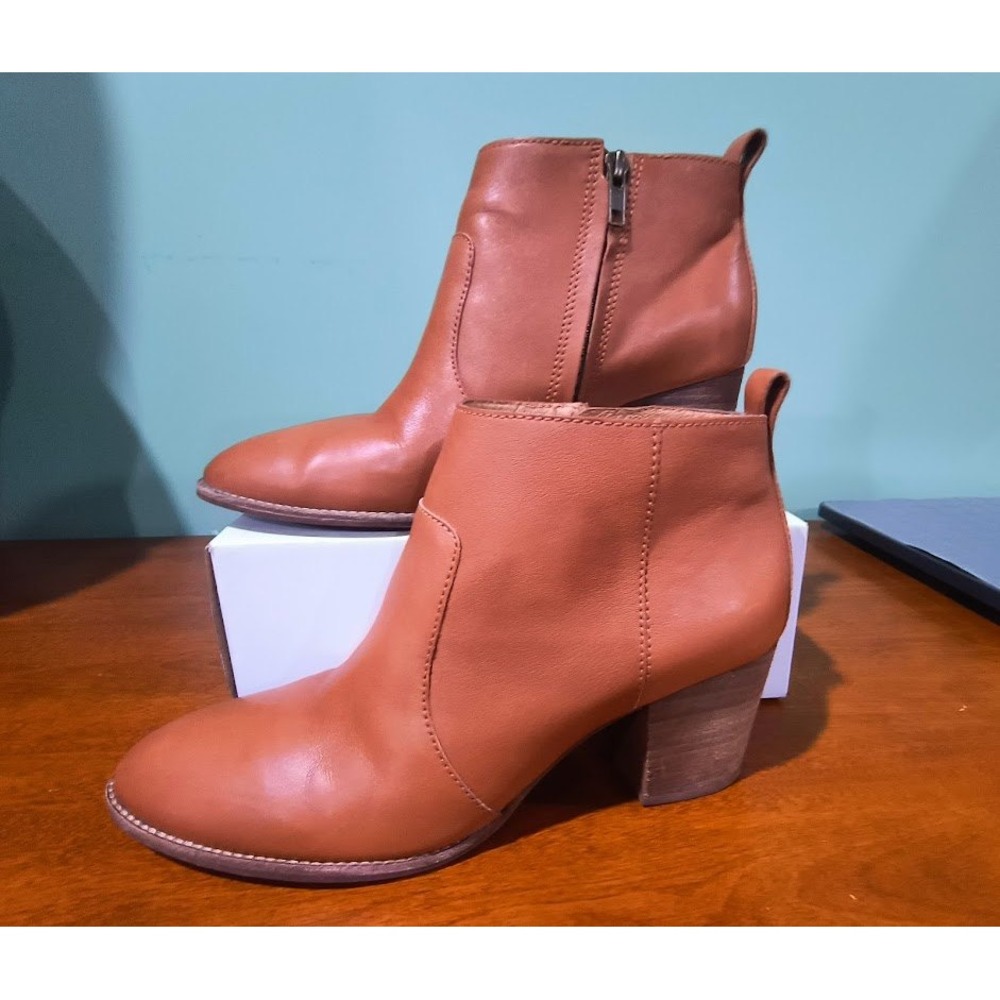 Madewell Brown Leather Ankle Boots Block Heel Side Zip Women Size 10